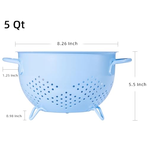 Metal Colander 5 Quart Powder Coated Self-draining Metal Strainer with Base,Kitchen Pasta Fruit Vegetable Basket with Double Handles,blue - color: Blue