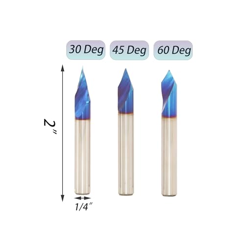 Ruhi 30 Deg,45 Deg,60 Deg V Groove CNC Router Bit Set with 1/4 Inch Shank Carbide Chamfer End Mill Carving Liner Point V Bit for CNC Engraving and Chamfering Lettering V3363 - size: 1/4 Inch Shank