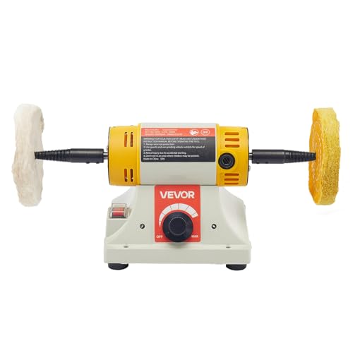 VEVOR Bench Buffer Polisher, 1/2HP Polishing and Buffing Machine, 0 to 8000RPM Benchtop Polisher with 2PCS 4" Cotton Wheel, 3PCS 3" Abrasive Fiber Wheels & Polishing Compound for Metal Jewelry Wood - style: 1/2HP-4inch