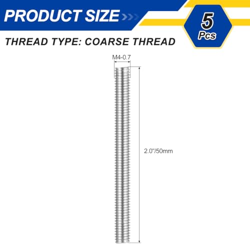 M4-0.7 Fully Threaded Rod 50mm Length Coarse Thread 5Pcs - size: M4‑0.7 50mm