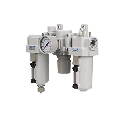 PneumaticPlus SAU400A-N04G-MEP - Dual Air System 1/2" NPT - Compressed Air Filter, Regulator & Lubricator w/Additional Free Air Port 3/8" NPT - Manual Drain, Metal Bowl - size: 1/2" NPT, style: Metal Bowl - Manual Drain