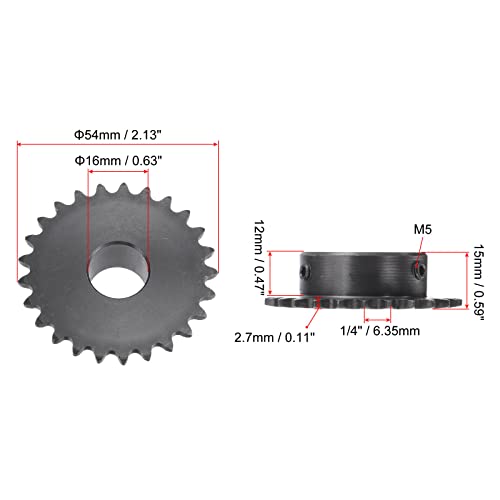 uxcell 25 Tooth Roller Sprocket B Type, #25 Chain, Single Strand 1/4" Pitch, 16mm Bore Black Oxide C45 Carbon Steel with Set Screws for ISO 04C - size: 16mm