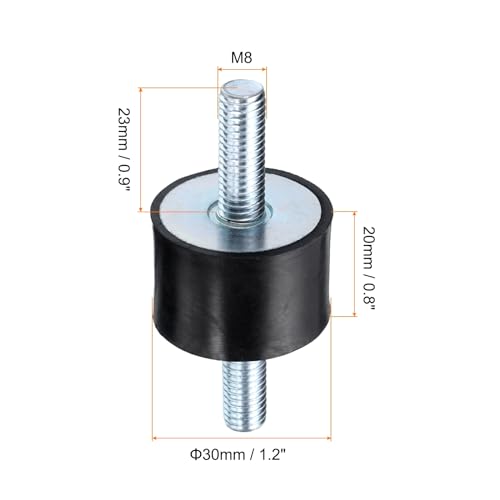 uxcell 4pcs M8x23mm Rubber Isolator Mounts with Studs 30x20mm Male Vibration Shock Absorber Zinc Plated Cylindrical Thread Mounts Anti Vibration Isolators with 8pcs M8 Lock Nuts - size: VV-D30*H20, M8*23
