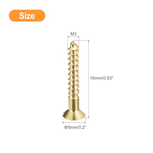 uxcell Brass Wood Screws, 30Pcs M3 x 16mm Slotted Drive Flat Head Self Tapping Screw Countersunk for Woodworking Furniture - size: M3 x 16mm