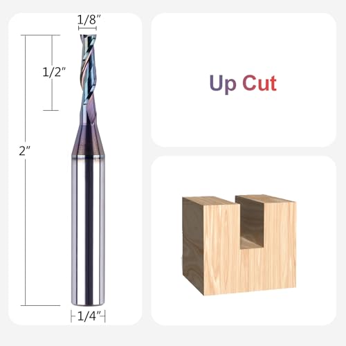 SpeTool 1/8 Inch Upcut CNC Router Bits 1/4 Inch Shank with Extra Long Life Coating,1/2 Inch Cutting Length 2 Inch OVL Solide Carbide End Mill Slot Woodworking Carving Tool - size: 1/8" Dia - 1/2" CL -1/4" Shank, style: UP CUT