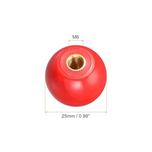 10Pcs Threaded Ball Knobs, M6 Female Thread Thermoset Ball Knob 0.98'' Dia Red Round Operation Ball Handles Embedded Threaded Knob for Machine Handle Tool Replacement - color: Red, size: M6 x 25mm