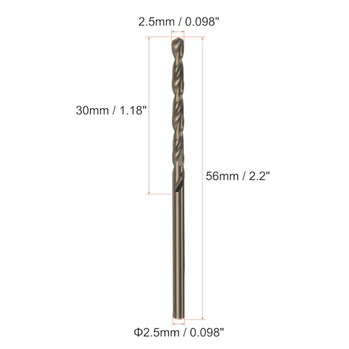 HARFINGTON 10pcs Cobalt Jobber Drill Bits 2.5mm / 0.098" M35 High Speed Steel HSS Twist Drilling Bit Tool for Stainless Steel Copper Wood Plastic and Other Hard Materials - size: 2.5mm