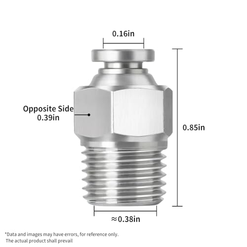 PNEUMATIC 304 Stainless Steel Male Straight 5/32 Inch Tube OD x 1/8 Inch NPT Thread Push to Connect Fittings (Pack of 5) - size: 5/32"OD x 1/8"NPT