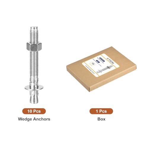 DTGN 1/2" x 4-1/2" Wedge Anchors - 10Pack - Good for Cement and Concrete Wall - 304 Stainless Steel Zinc Plated Screw Bolt Nut Expansion Tube Fasteners - size: 1/2" x 4-1/2"