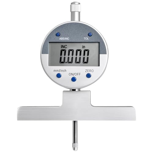 VEVOR Depth Gauge, Depth Micrometer Digital Electronic Indicator 0-22 inch Measuring Range, 0.0005" Resolution, Precision Unit Conversion with 4 Anvils, Measuring Tool for Groove, Step, Hole