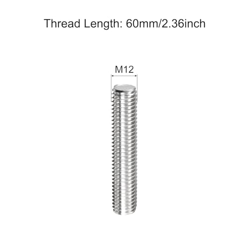 TOP-VIGOR 5Pcs M12-1.75 x 60mm Length Fully Threaded Rod, 304 Stainless Steel Right Hand Threaded Rods, Fully Studding Rod Bar for Anchor Bolts, Clamps, Hangers and U-Bolts - size: M12x60mm, 5pc