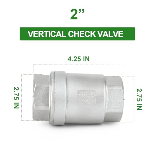 TAISHER 1PCS 304 Stainless Steel 2" Female Vertical Check Valve,Backflow Prevention, One Way Spring Check Valves CF8 WOG 1000 - size: 2"(Vertical)