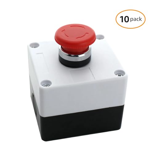 Push Button Switch Emergency Stop Button 10 Pack Stay-Put (Red Mushroom) - Includes Switch Box 22mm - RV Accessories Push Start 1NO/1NC ABS Material - size: 10 Pack, style: 1 Push Buttom