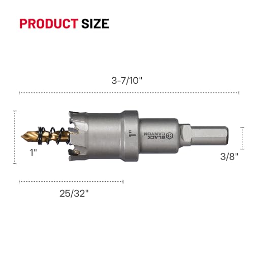 BLACK CANYON 1" Carbide Hole Saw, Doubling as Hole Saw & Drill bit with 3-Flat Shank and YG10X Carbide Cutter Head. Ideal for Stainless Steel, Aluminum, Carbon Steel - size: 1 inch