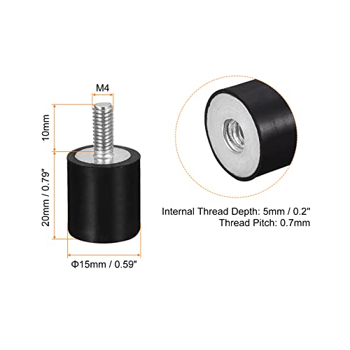 uxcell Rubber Mounts 8pcs M4 Male/Female Vibration Isolator Shock Absorber, for Garage Motor Air Compressor Car Boat Bobbins, D15mmxH20mm - size: M4x15mmx20mm
