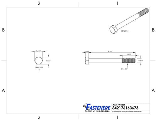 5/16-18 x 3-1/4" Hex Head Cap Screw Bolts, External Hex Drive, Stainless Steel 304, Partially Threaded, Stainless Steel, Quantity 10 - size: 5/16-18 x 3-1/4 Inch (10 Pack)