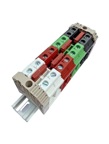 Power Distribution UL International Connector Dinkle Parallel Assembly White Red Green Black with Jumpers DIN Rail Terminal Blocks L1 L2 N GND (150 Amp) - size: 150 Amp