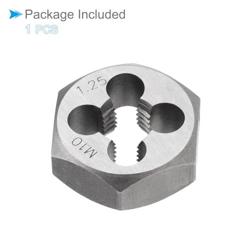 Hex Rethreading Die, M10 x 1.25 Pitch, Carbon Steel Cylindrical Pipe Threading Tool with 4 Chip Holes - (Applications: for Threading Repairing) - size: M10x1.25