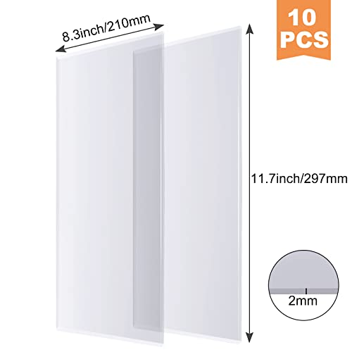 10 Pack Clear Acrylic Sheet 8x12" 2mm Thick Transparent Plastic Acrylic Board Rectangular Clear Acrylic Panel Cast Plexiglass Sheet Glass Replacement for DIY Display Projects, Craft, Photo Frame