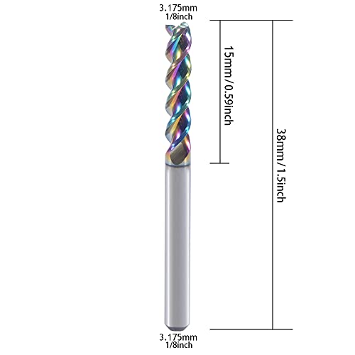 1/8" Carbide Square End Mill for Aluminum Copper Applications, 3-Flute,1/8" Cutting Diameter,DLC Coating, CNC Router Bits, End Mill Bits, U-Type Design, 10-Pack (3.175 * 3.175 * 15mm) - size: 3.175*3.175*15mm