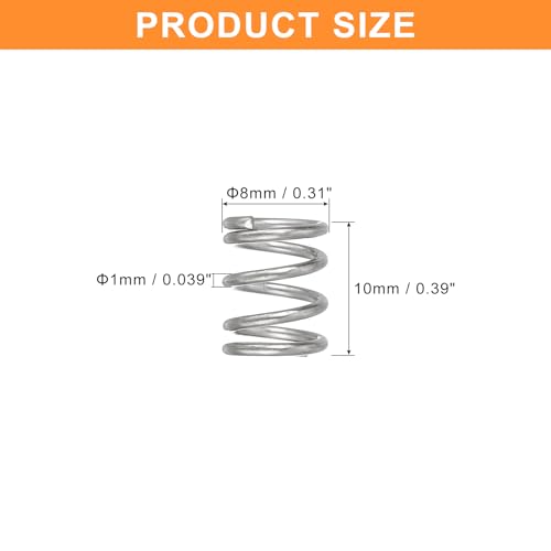 uxcell 5Pcs Compression Spring, Wire Diameter 0.039", OD 0.31", Free Length 0.39" 304 Stainless Steel Coil Mechanical Compressed Spring, Silver - size: 0.039" x 0.31" x 0.39"