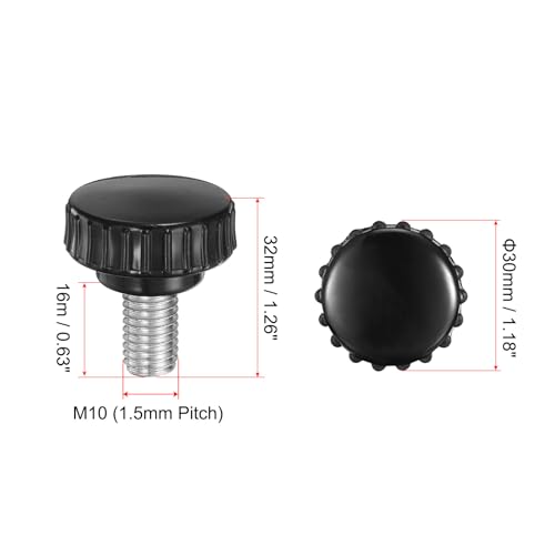 uxcell 4pcs Knurled Clamping Knobs M10 x 16mm Metric Zinc Plated Carbon Steel Male Thread Thumb Screw on Type 30mm Plastic Round Head Threaded Hand Bolt Stud Knobs Black - size: M10 x 16mm x 30mm