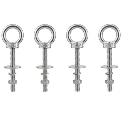 M6 Stainless Steel Eye Bolt with Nuts 4 Pack, M6 x 50mm (1/4" x 2 inch) Long Ring Shoulder Lifting Eye Bolt for Swing, Male Screw Threaded Eyebolt kit Tie Down Outdoor Indoor - size: M6x50mm (1/4"x2")
