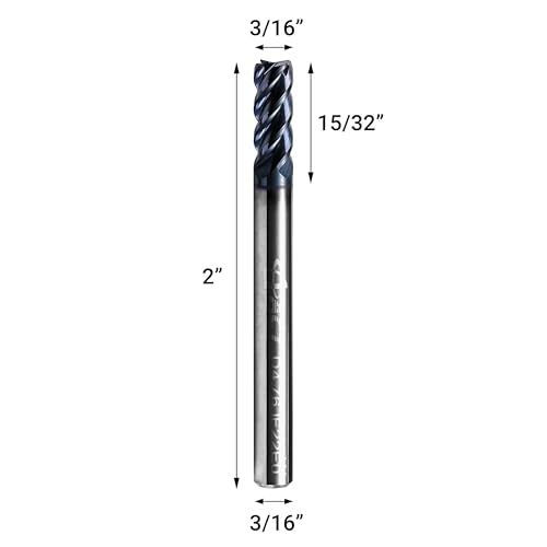 ACCUCUT I4KES 3/16” Carbide Square End Mill- 4 Flute Milling Bit Set for Steel, Forge Hardened Steel, Copper, Alloys & Materials < HRC 50 - AlTiCrN Coating CNC Router Bit, 45 Degree Helix (5 pcs) - size: 3/16 in