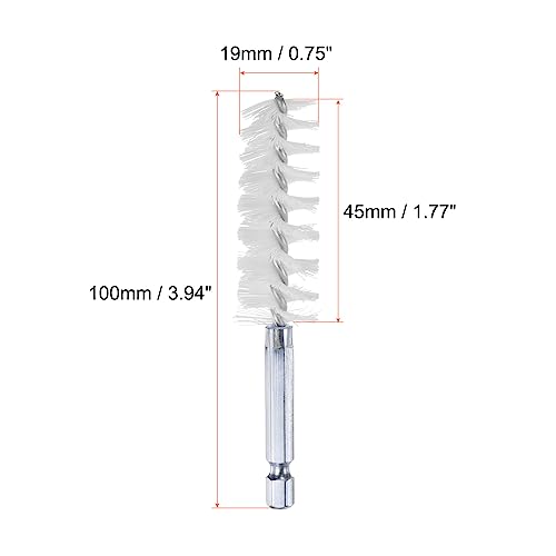 HARFINGTON 5Pcs Nylon Bore Brush 19mm Dia 4" Long Cleaning Twisted Wire Brush with Handle 1/4" Hex Shank for Tubes, Ports, Bearings - size: 19mm