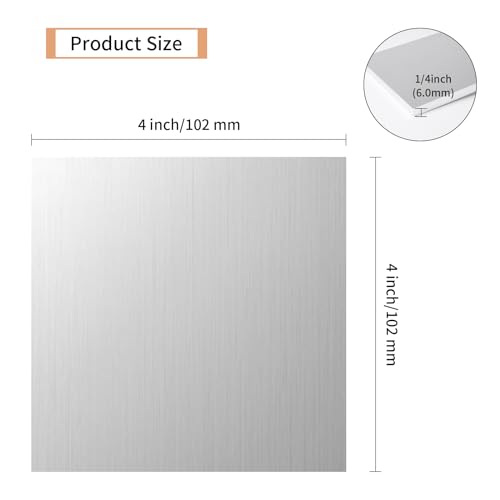 5PCS 6061 Aluminum Sheet Metal 1/4" x 4" x 4", Aluminum Plates Covered with Protective Film, Heat Treatable Aluminum Flat Bar for DIY Craft, Industry - size: 1/4", style: 4" × 4", 5Pcs