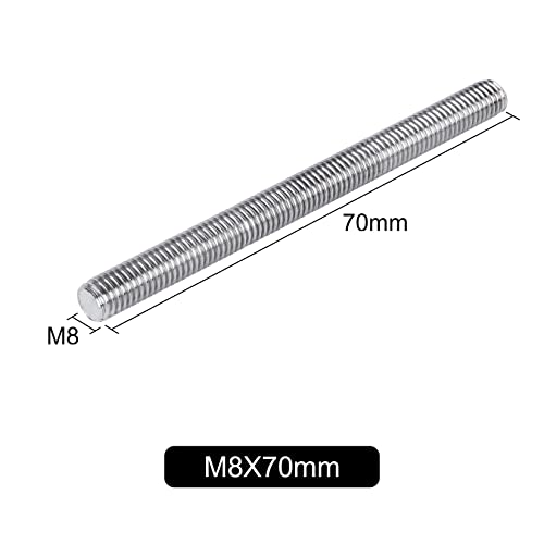Pack of 10 M8 x 70mm Length 304 Stainless Steel Fully Threaded Rod Bar Studs Silver Tone