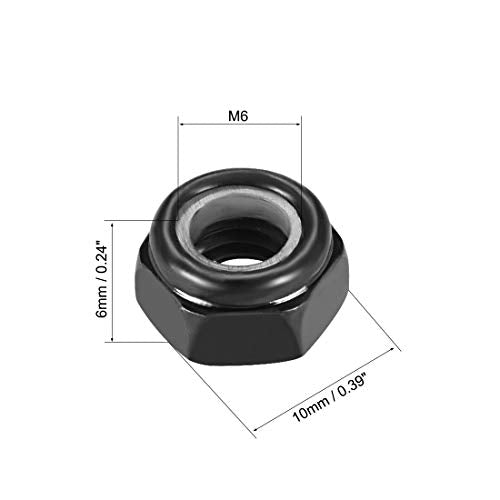 uxcell Hex Lock Nuts - M6 x 1mm Carbon Steel Nylon Insert Self-Locking Nuts for Fasteners, 50Pcs Black - size: M6 x1mm
