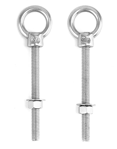 QWORK 316 Stainless Steel Machinery Eye Bolt with Shoulder, 5 Pack 3/8" x 4" Long Stainless Steel Marine Grade Shoulder Eye Bolt, Threaded Eyebolts - color: 5 Pack - 316, size: 3/8" x 4"