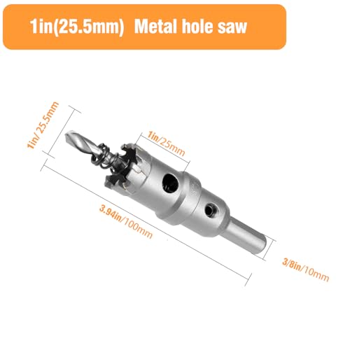 1-Inch (25.5mm) TCT Hole Saw Kit, Tungsten Carbide Tipped Heavy Duty Hole Cutter with Spring-Loaded Pilot Drill Bit for Stainless Steel, Hard Metal, Iron, Wood, Plastic (1" (25.5mm))