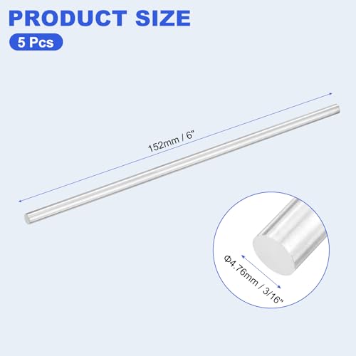 uxcell 5pcs 304 Stainless Steel Round Rods, 3/16" Dia x 6" Length Stainless Steel Metal Solid Shaft Rod Bar for Industry Use Metal Working Hobbies DIY Craft, Silver - size: 3/16" Dia x 6" Length