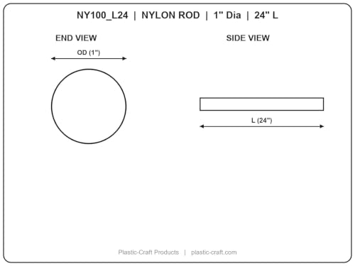 Plastic-Craft | Extruded Nylon Round Rod, Black, 1" OD x 24" L - size: 24.0" L x 1.0" OD