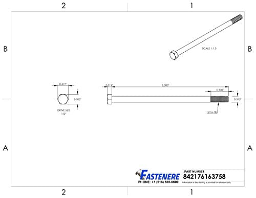 5/16-18 x 6" Hex Head Cap Screw Bolts, External Hex Drive, Stainless Steel 304, Partially Threaded, Stainless Steel, Quantity 5 By Fastenere - size: 5/16-18 x 6 Inch (5 Pack)
