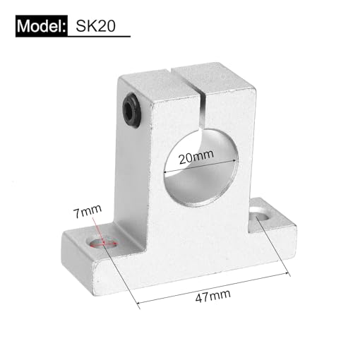 uxcell 4pcs SK20 Aluminum Linear Rod Rail Shaft Support for 20mm Diameter Shaft, Linear Motion Rail Guides Mounting Bracket with Wrench for CNC Machine, 3D Printer, Automation Equipment - size: SK20