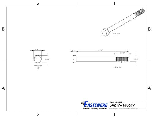 5/16-18 x 3-3/4" Hex Head Cap Screw Bolts, External Hex Drive, Stainless Steel 304, Partially Threaded, Stainless Steel, Quantity 10 By Fastenere - size: 5/16-18 x 3-3/4 Inch (10 Pack)