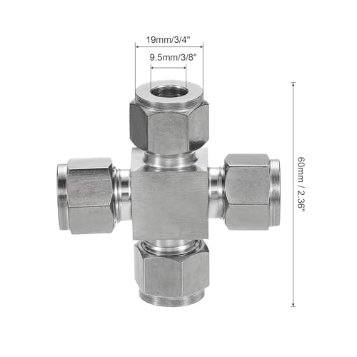 PATIKIL 304 Stainless Steel Cross Compression Tube Fitting 10mm, 3/8" ID, Pipes Adapter for Water Garden Irrigation System, Silver - size: 3/8 Inch