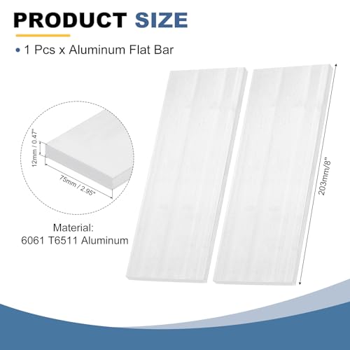 MECCANIXITY Square Aluminum Flat Bar, 1/2" Thick 3" Width 8" Length 6061 Aluminum Flat Plate, 12 x 75 x 203mm T6511 Solid New Mill Stock for Industrial - size: 1/2" T x 3" W x 8" L