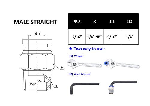 Push to Connect Fitting 5/16" Tube OD x 1/4" MNPT, Male Straight - size: 1/4" MNPT - 5/16" OD