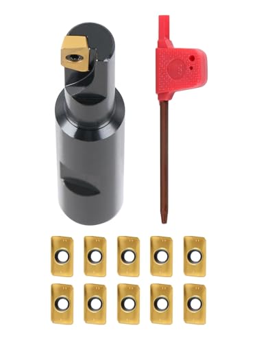 Accusize Industrial Tools 1/2" 90° Square Shoulder Indexable End Mill w/ 10 add'l APKT11T308 Inserts, 5/8" Shank, 3-1/4" OAL, 0.433" ap, 1 Flute, APKT11T308, Carbide Insert, 0056-0913+0056-1130 - size: 1/2" Cut, 5/8" Shk, 1 Fl, w/ 10 add'l inserts