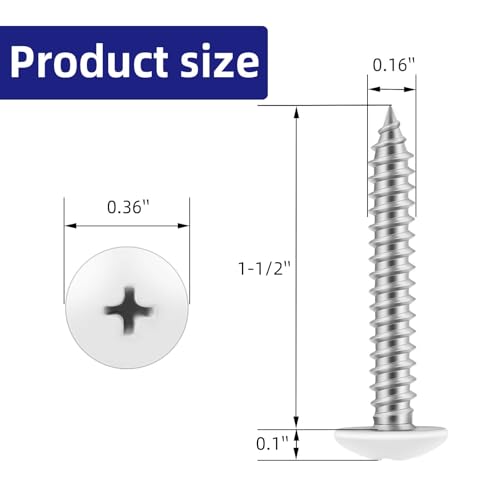 100 PCS #8 x 1-1/2" Wood Screws, Alloy Steel Truss Head Self Tapping Screws, White Head, Full Thread, Screwdriver Bit Included - color: White, size: #8 x 1-1/2"