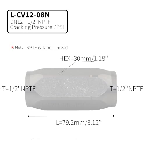 1/2'' NPTF Hydraulic In-Line Check Valve, Non-Return Valve High Pressure, Single Way, 12GPM, 5000PSI - size: CV12-08N 1/2''NPTF