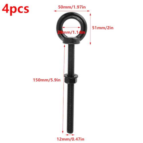 Antrader Eye Bolt,M12x150mm(1/2"x6") Long Mechanical Eye Bolts,Black - size: M12 x 150mm(1/2" x 6")