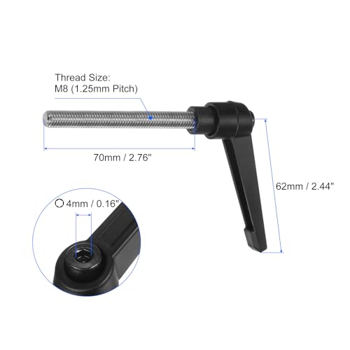 uxcell 2pcs Clamping Lever Handles, M8 x 70mm 304 Stainless Steel Threaded Male Stud, Adjustable Handles Locking Quick Release Ratchet Push Button Bolt Knobs, Black - size: M8 x 70mm