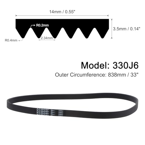 uxcell 330J6 PJ V-Ribbed Belt 6 Ribs 33" Length x 0.55" Width, EPDM Poly V Belt - size: 330J6