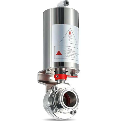 Lounsweer 1 Pcs 1.5 Inch Sanitary Butterfly Valve SS304 Pneumatic Actuator Valve with Single Acting - size: 1.5 Inch