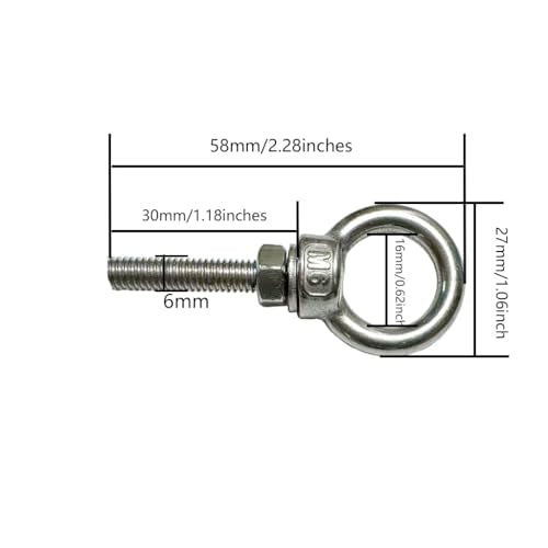 304 Stainless Steel Eye Bolt, 5 PCS M6 Heavy Duty Lifting Ring 1.2" Threaded Eyebolt Shoulder Eye Bolts with Nuts and Flat Washers(Thread Length 30mm) - size: m60x30(5pcs)